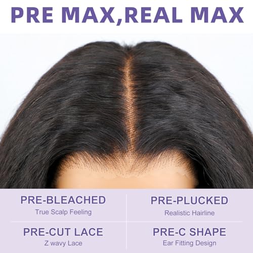 OQ HAIR 9x6 M-Cap Kinky Straight Wear Go Glueless Wig Human Hair Pre Plucked Pre Cut 180% Density Yaki Straight Glueless Wig HD Lace Pre Bleached Tiny Knots Human Hair Wigs For Women 22 Inch