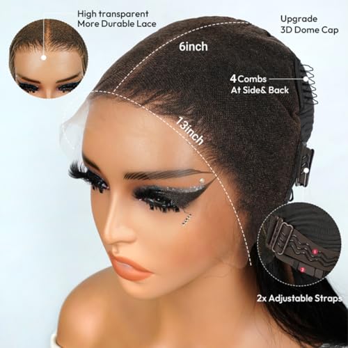 13x6 Deep Wave Lace Front Wigs Human Hair 200 Density 28 Inch Curly Wig 13x6 HD Lace Front Wigs Human Hair Glueless Wigs Human Hair Pre Plucked for Black Women Natural Color