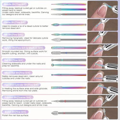 30PCS Nail Drill Bits Set with Holder Case, 3/32 Inch Professional Efile Cuticle Nail Bits for Nail Drill, Ceramic Diamond Carbide Drill Bits for Acrylic Gel Removal Polish Nail Tech (Purpe)