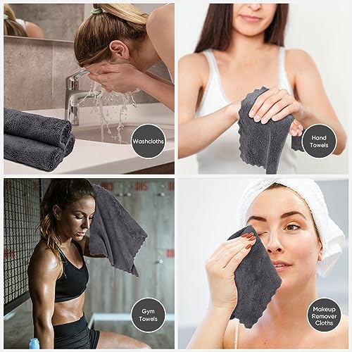 Orighty Ultra Soft Washcloths 12 Pack, Premium Microfiber Towel Sets 12x12 inches, Absorbent and Quick Drying Coral Velvet Washcloth, Multi-Purpose Wash Cloths for Bathroom, Hotel, and Gym (Grey)