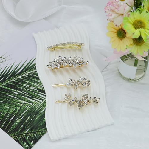 4 Pieces Rhinestone Hair Clips Gold Leaf Wedding Hair Pins Crystal Bobby Pins Silver Bridal Hairpin Barrette for Brides Bridesmaids Flower Girls