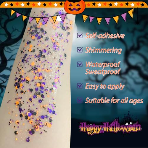Halloween Body Glitter Stick, Black Purple and Orange Face Glitter Accessories for Rumi Costume and Rumi Cosplay Makeup, Waterproof Face and Hair Glitter Makeup for Kids and Women