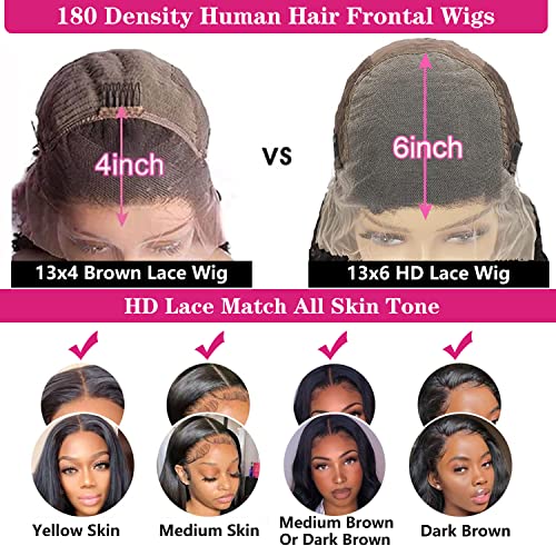 13x6 Lace Front Wigs Human Hair 180% Density HD Transparent Straight Lace Front Wigs Human Hair Wigs Pre Plucked Brazilian Virgin Lace Frontal Wigs for Women (28 Inch)