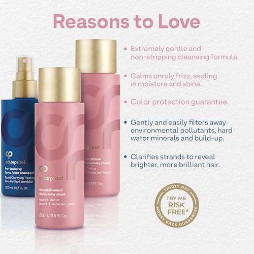 ColorProof Smooth Gift Set ? Smooth Shampoo and Conditioner (8.5 Fl. Oz.) with Pre-Tox Spray (6.7 Fl. Oz.) ? Color Safe Shampoo and Conditioner Set for Frizz-Prone, Color-Treated Hair