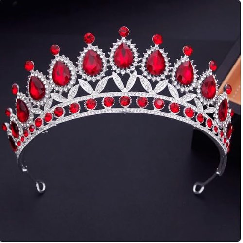Kamirola Tiaras Princess Crowns for Women and Girls Crystal Headbands for Bridal, Princess for Wedding and Party(TR21) (Silver & Red)