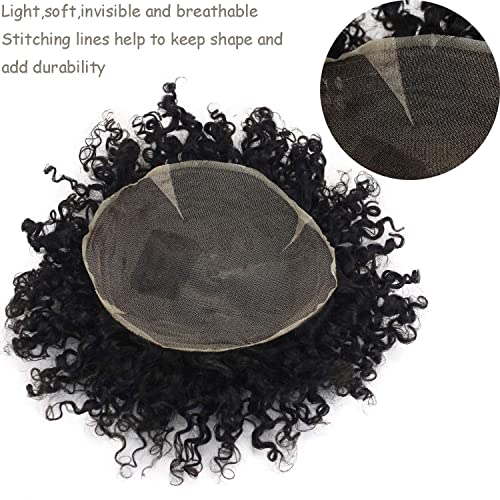 Toupee for Men European Human Hair Replacement System Hairpieces Soft Thin Super Full Swiss Lace Toupee 10¡±x8¡± Base Small Curly Natural Black Color