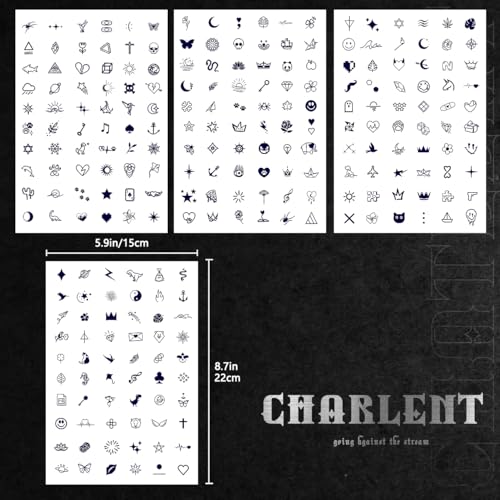 CHARLNET Tiny Small Semi-Permanent Tattoos for Adult - 2 Weeks Long Last Waterproof Realistic Mini Fake Tattoos for Women Men Finger Neck Body/Fades Naturally/No Reflection