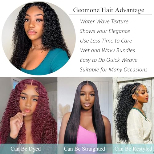 4 Water Wave Human Hair Bundles 18 20 22 24 Inch Wet and Wavy Bundles 10A Brazilian Quick Weave Human Hair 100% Unprocessed Virgin Hair Natural Black