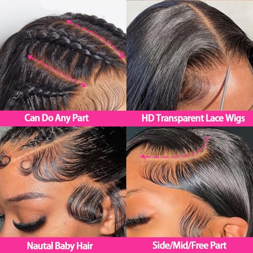 30 Inch Lace Front Wigs Human Hair 200 Density 13x4 HD Lace Front Wigs Human Hair Pre Plucked Glueless Wigs Human Hair for Women Straight Lace Frontal Wigs Natural Color, Black