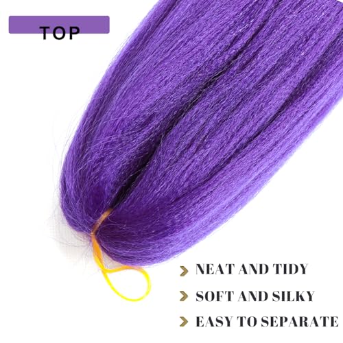 Long Purple Braiding Hair Pre Stretched -Purple Hair Extensions for Braids Synthetic Braiding Hair for Stage Party Halloween Costume Cosplay (purple, 24 Inch(Pack of 2))