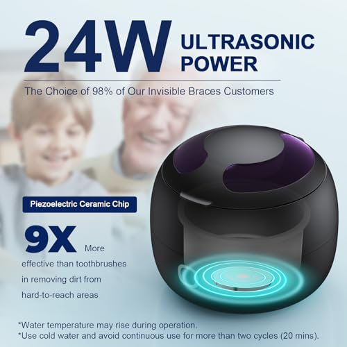 Upgraded Ultrasonic Retainer Cleaner, 45kHz Retainer Cleaner Machine for Denture Cleaner, Retainer Cleaner, Mouth Guard Cleaner, Night Guard Cleaner, Denture Cleaner with 200ML Dental Cleaning Pod