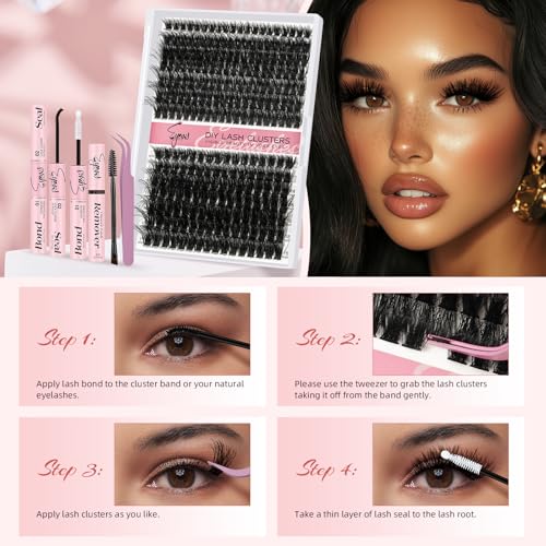 Fluffy Lash Clusters Kit 3D Lash Extension Kit 280PCS DIY Eyelash Clusters for Beginners with Eyelash Tools Voluminous Lash Clusters Wispy Dramatic Yet Lightweight(80D+100D 10-18mm)