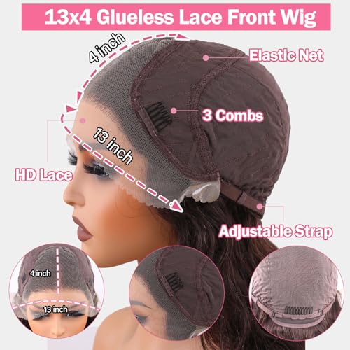 28 Inch Body Wave Lace Front Wigs Human Hair Pre Plucked HD 13x4 Glueless Lace Frontal Wig with Baby Hair for Black Women Heat Resistant 180% Density Natural Remy Hair Rich Dark Brown #2