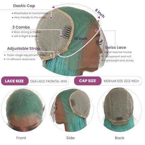 Turquoise Lace Front Wigs Human Hair 26 Inch Glueless Transparent 13x6 Lace Front Wigs Human Hair Pre Plucked Colored Aqua Blue Wig Human Hair 180% Density Teal Lace Frontal Wigs for Black Women
