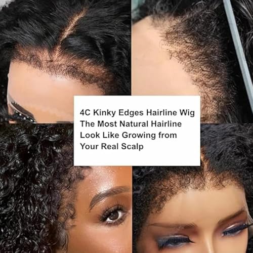 4C Edges 24 Inch Kinkycurly Wig Human Hair Lace Wigs Glueless Wigs Human Hair Pre Plucked Brazilian Afro Culry Wig Lace Closure Wigs for Black Women Virgin Hair