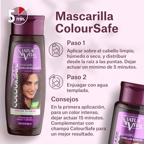 NaturVital Burgundy for Red Hair Refresher Coloursafe Hair Mask 300 ml. No Parabens,Organic Certified Extract