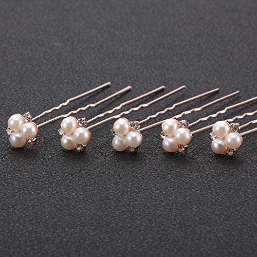 WILLBOND 18 Pcs Pearl Hair Pins Bridal Wedding Hair Accessories Crystal Bobby Pin for Brides Bridesmaids Flower Women Girls(Rose Gold)