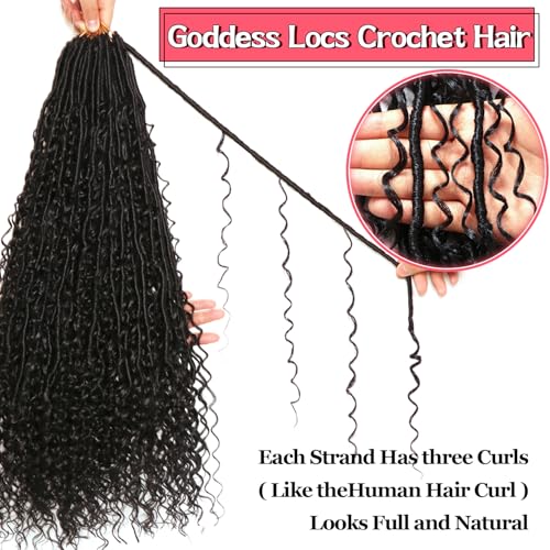Goddess Locs Crochet Hair-24 Inch 8 Packs Boho Faux Locs Crochet Hair for Black Women Pre Looped Soft Locs with Curly Ends (1B#, 24 Inch(Pack of 8))