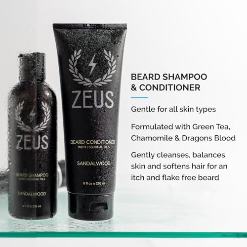ZEUS Everyday Beard Kit for Men, Facial Hair Shampoo, Conditioner, Oil, Balm & Tin Gift Box, Premium Beard Care & Grooming Set (Made in USA) Verbena Lime