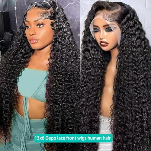 Deep Wave Lace Front Wigs Human Hair Pre Plucked 30inch 13x6 Deep Wave HD Lace Frontal Wig With Baby Hair 180 Density Glueless Deep Curly Human Hair Wigs for Women