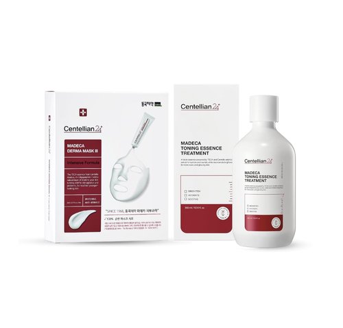 CENTELLIAN 24 Toning Essence Treatment & Madeca Derma Face Mask (Intensive, 10pc) for Even Skin Tone and Wrinkle Improvement, All Skin Types, Formulated with TECA and Centella Asiatica.