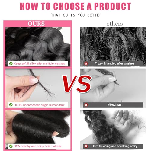 Body Wave Human Hair Bundles 16 18 20 Inch Brazilian Virgin Hair Extensions 100% Unprocessed Natural Color