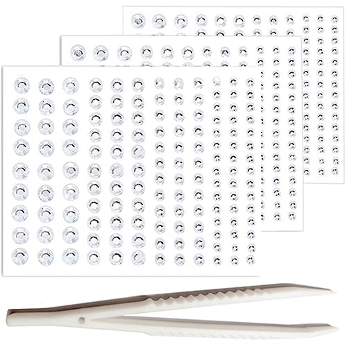 Go Ho 3 Sheets of Self Adhesive Face/Hair Gems Rhinestones,Eye Gems Diamonds Crystals Hair Jewels Stick on,Face Jewels for Singer Concerts,Festival Rave Accessories,White Rhinestone Stickers