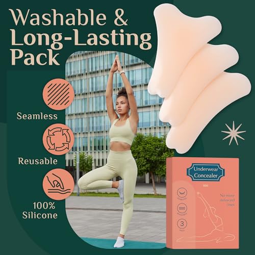 Invisible Silicone Pads for Women ? Reusable Seamless Inserts | Smooth Front Guard for Leggings, Swimwear & Activewear (3 Pack) Beige
