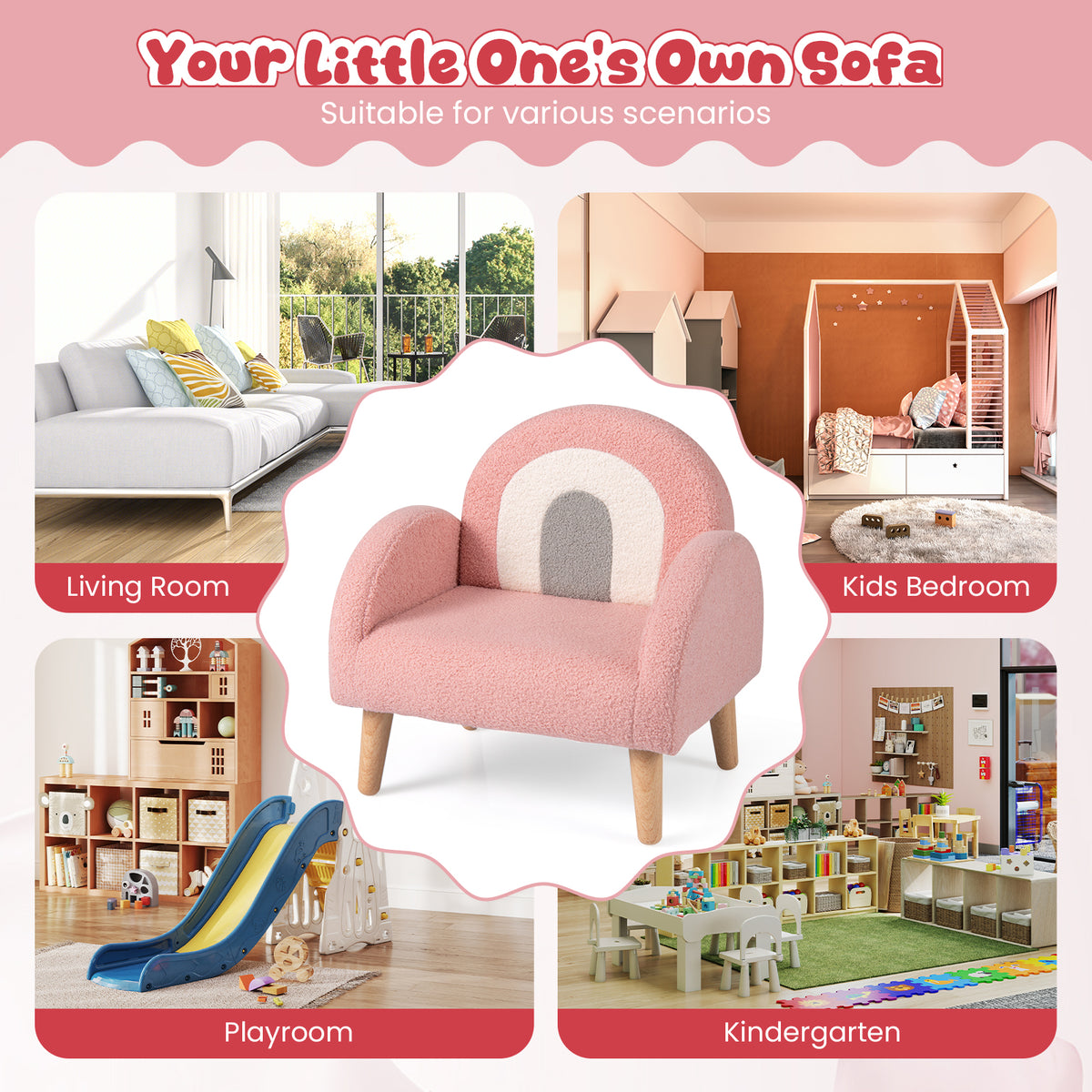 Kids Armchair Pink with Comfy Backrest & Armrests - Costway