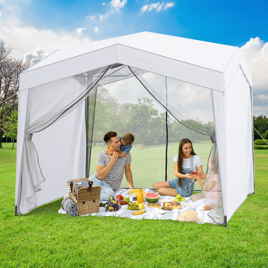 Pop up Canopy Tent wiht 4 Sidewalls Mesh Netting Wheeled Bag