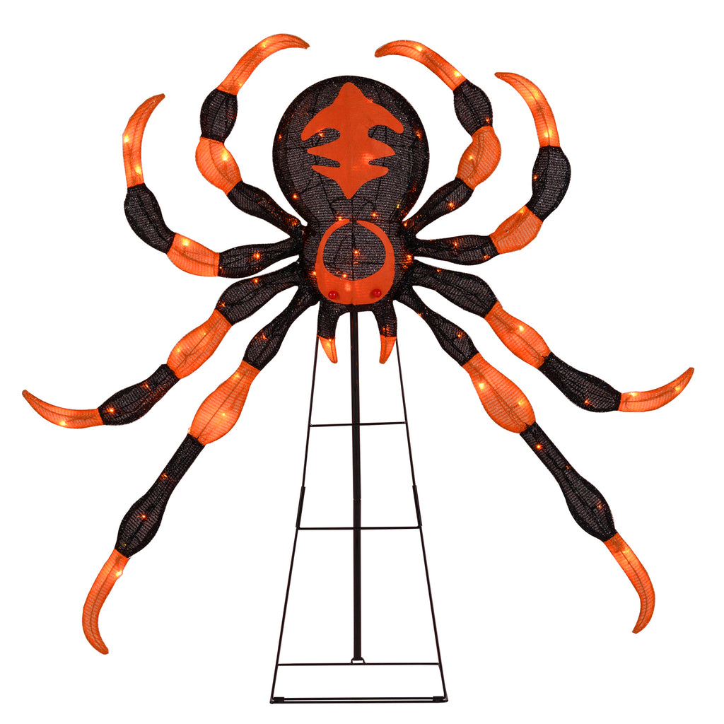 52 Inch Halloween Spider Decoration with 16 Flickering Warm White LEDs - Weather-Resistant Outdoor Decor
