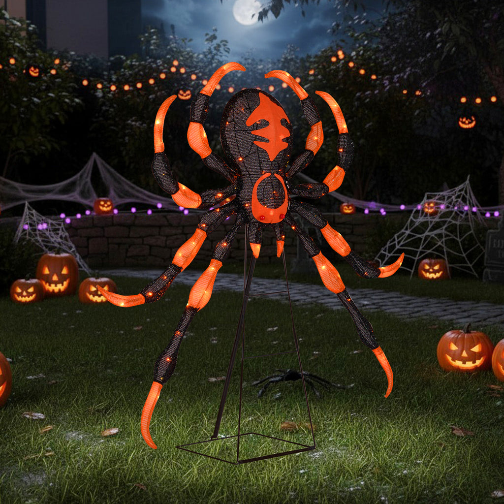 52 Inch Halloween Spider Decoration with 16 Flickering Warm White LEDs - Weather-Resistant Outdoor Decor
