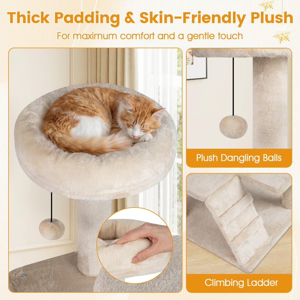 52 Inch Tall Cat Tree Tower with Perches and Hideouts - Beige Variation