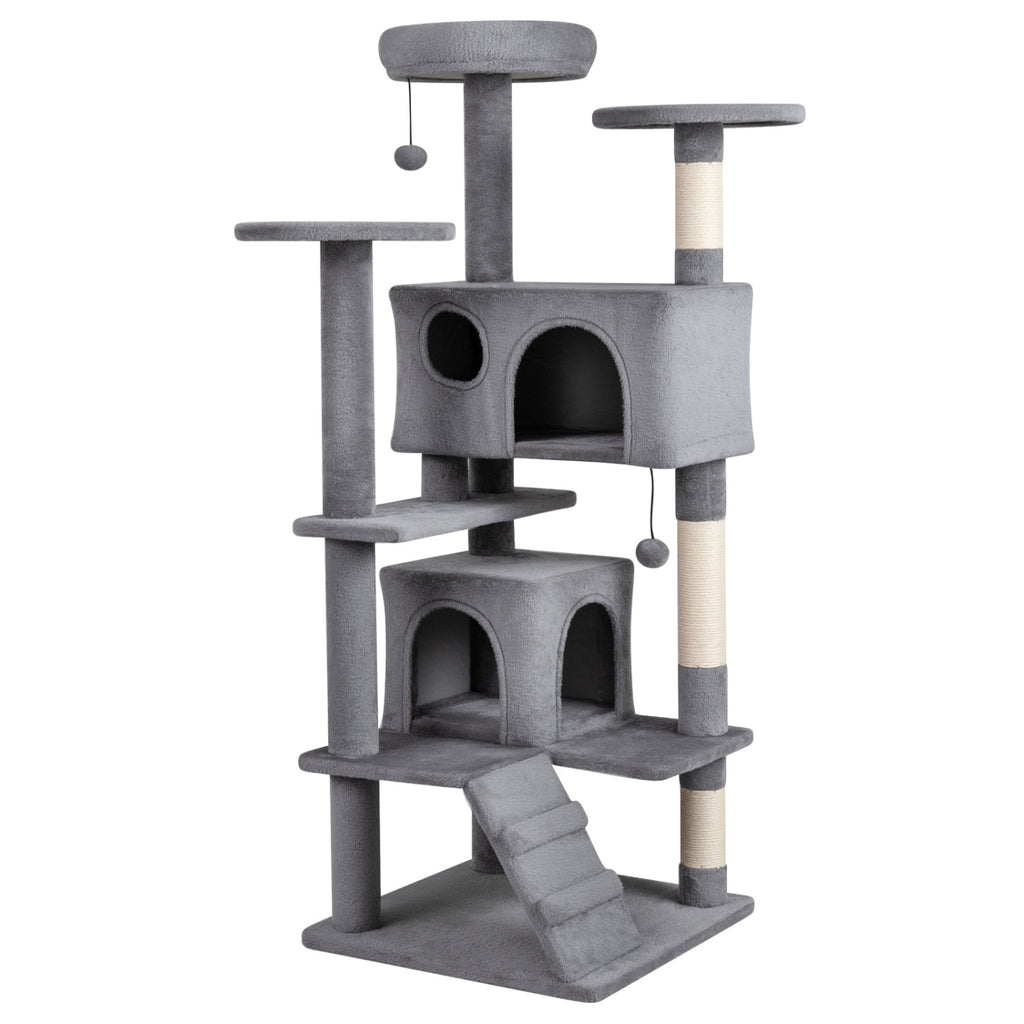 42 Inch Tall Cat Tree Tower with Perches & Hideouts - Light Gray