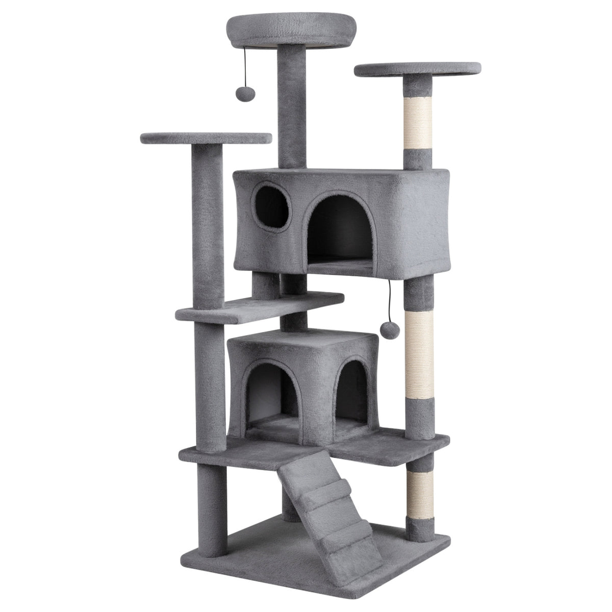 42 Inch Tall Cat Tree Tower with Perches & Hideouts - Light Gray