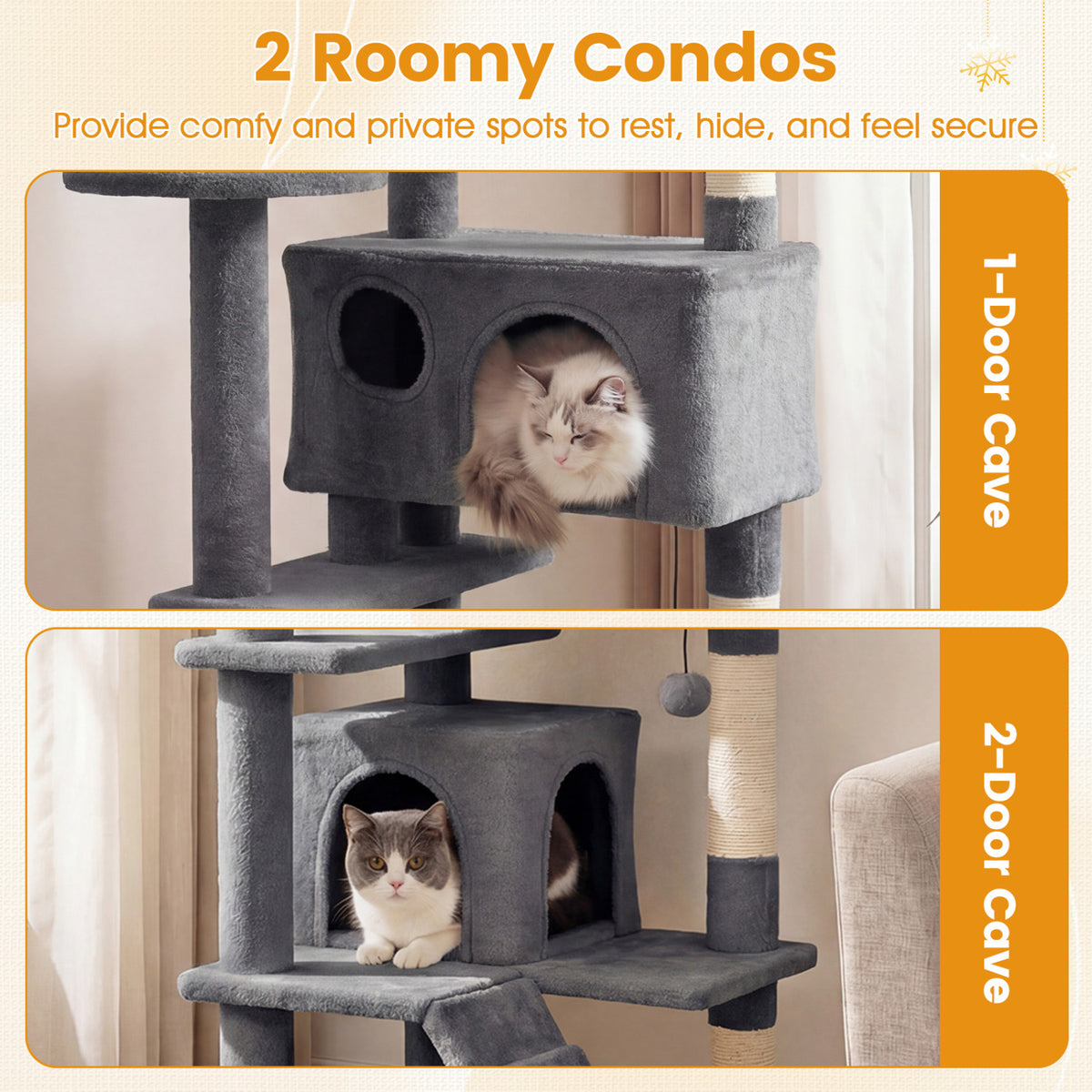 42 Inch Tall Cat Tree Tower with Perches & Hideouts - Light Gray