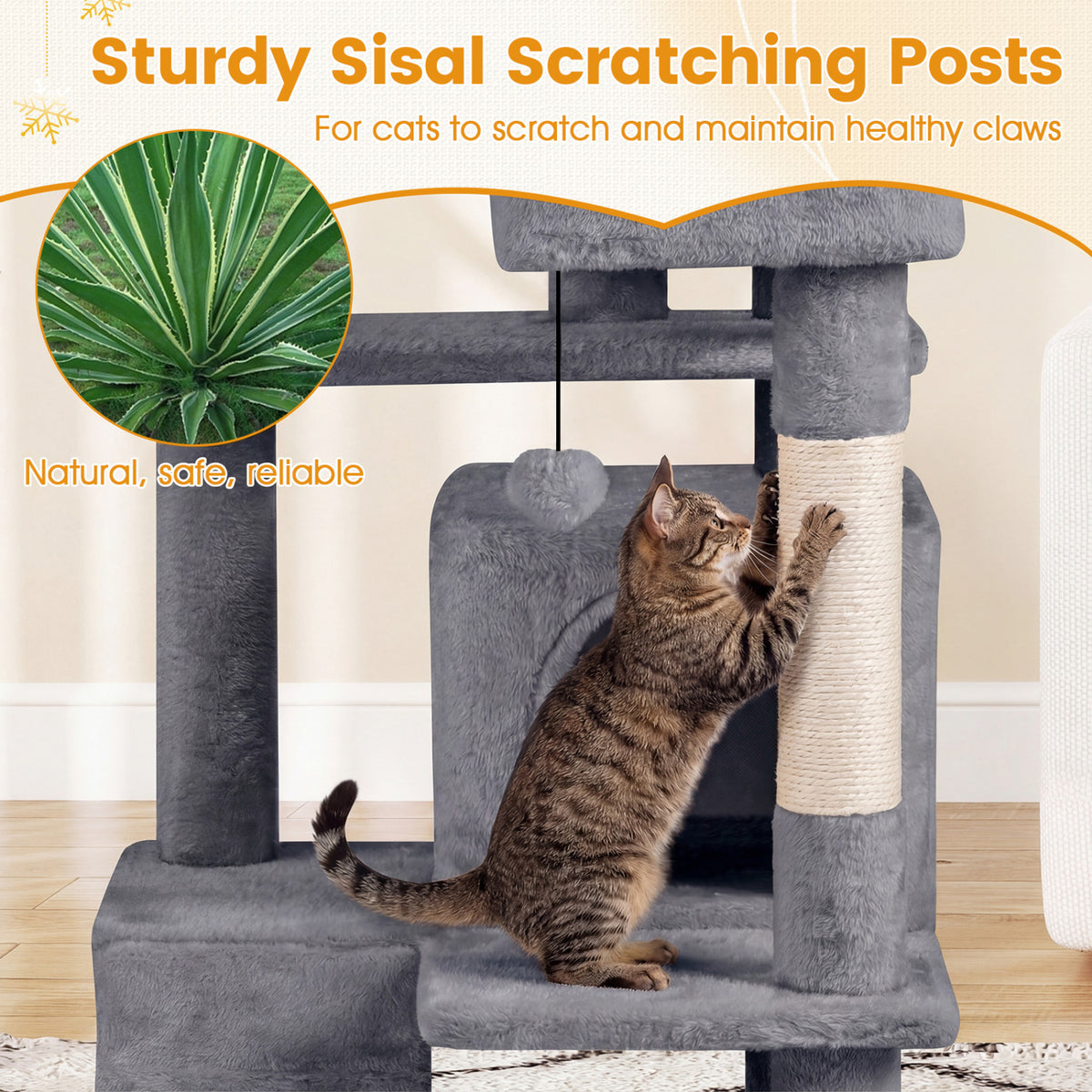 42 Inch Tall Cat Tree Tower with Perches & Hideouts - Light Gray