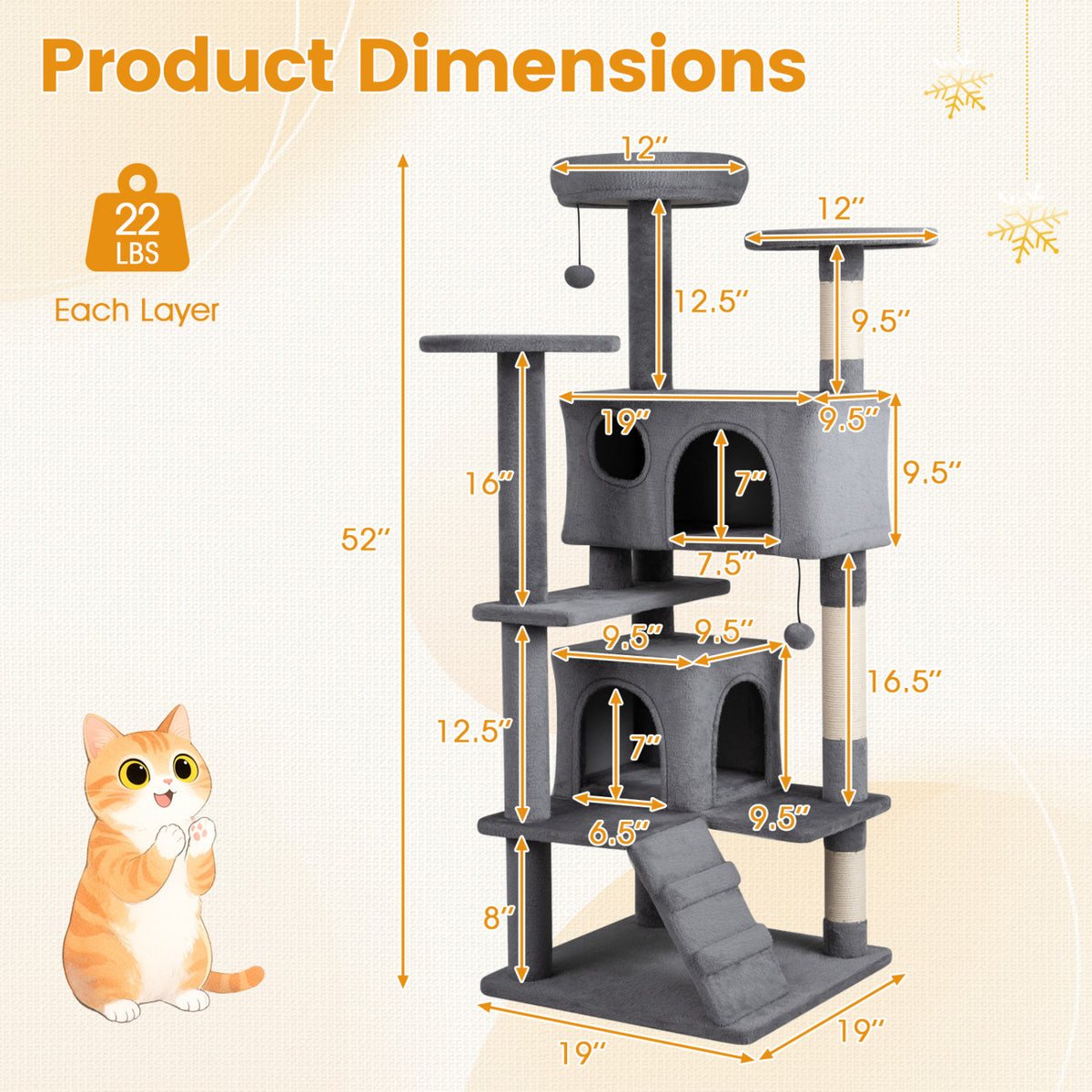 42 Inch Tall Cat Tree Tower with Perches & Hideouts - Light Gray