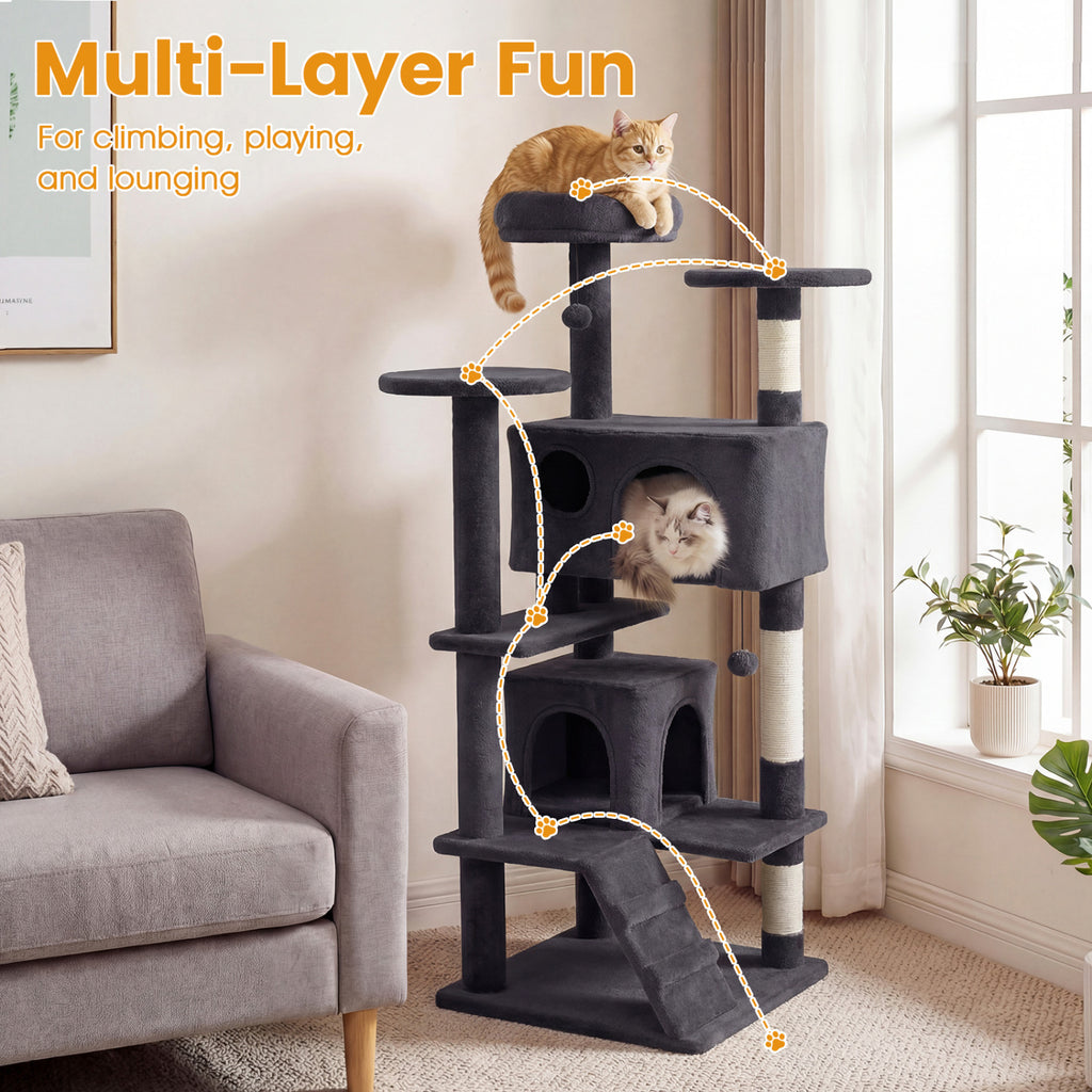 52 Inch Tall Cat Tree Tower for Indoor Cats - Dark Gray Variation