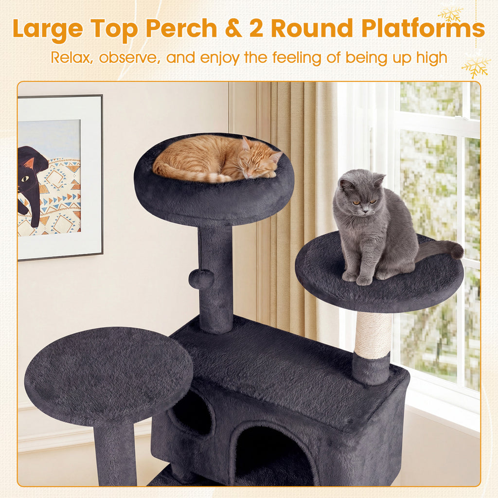 52 Inch Tall Cat Tree Tower for Indoor Cats - Dark Gray Variation