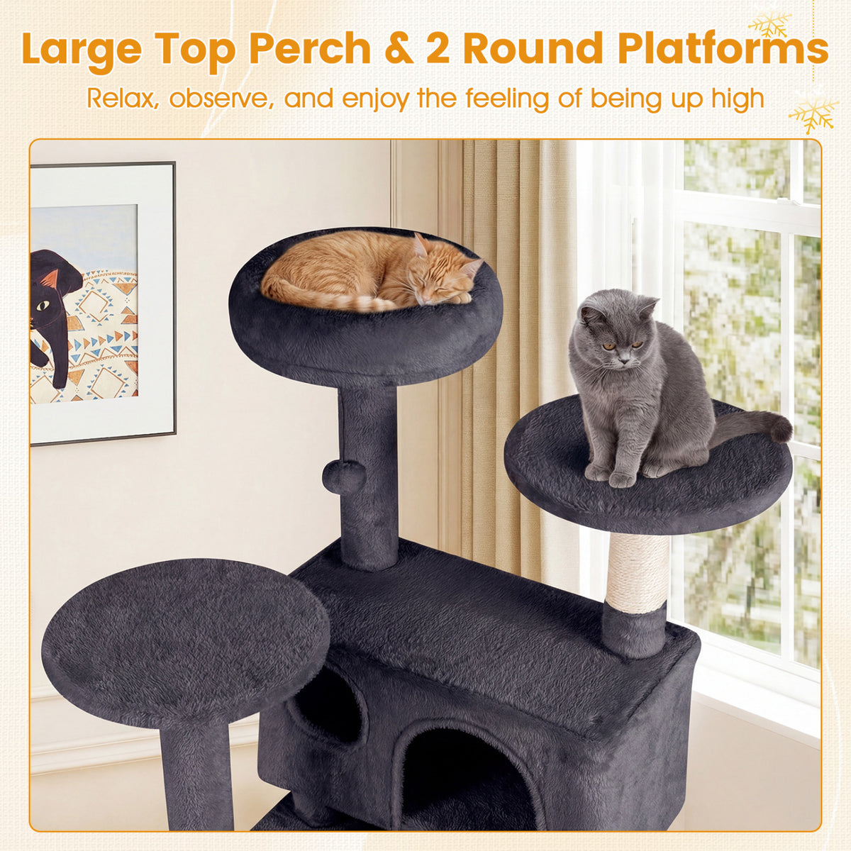 52 Inch Tall Cat Tree Tower for Indoor Cats - Dark Gray Variation