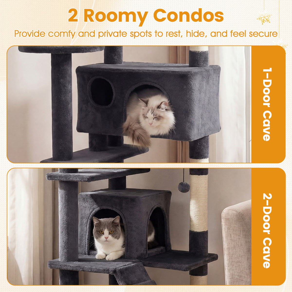 52 Inch Tall Cat Tree Tower for Indoor Cats - Dark Gray Variation