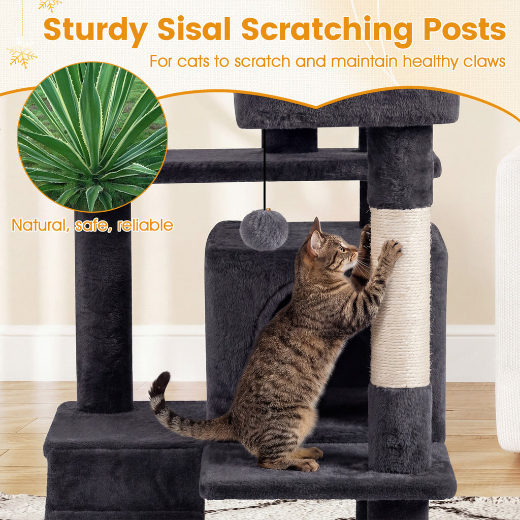 52 Inch Tall Cat Tree Tower for Indoor Cats - Dark Gray Variation