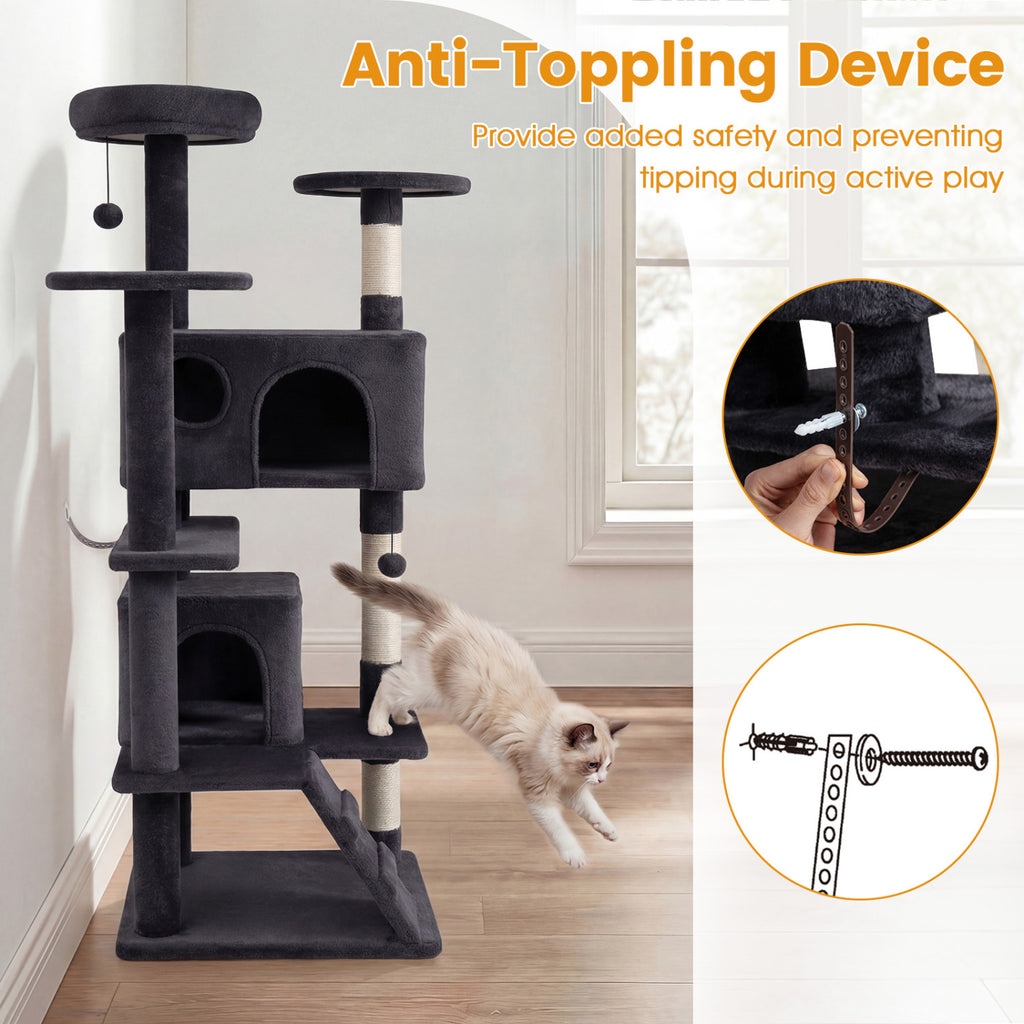 52 Inch Tall Cat Tree Tower for Indoor Cats - Dark Gray Variation