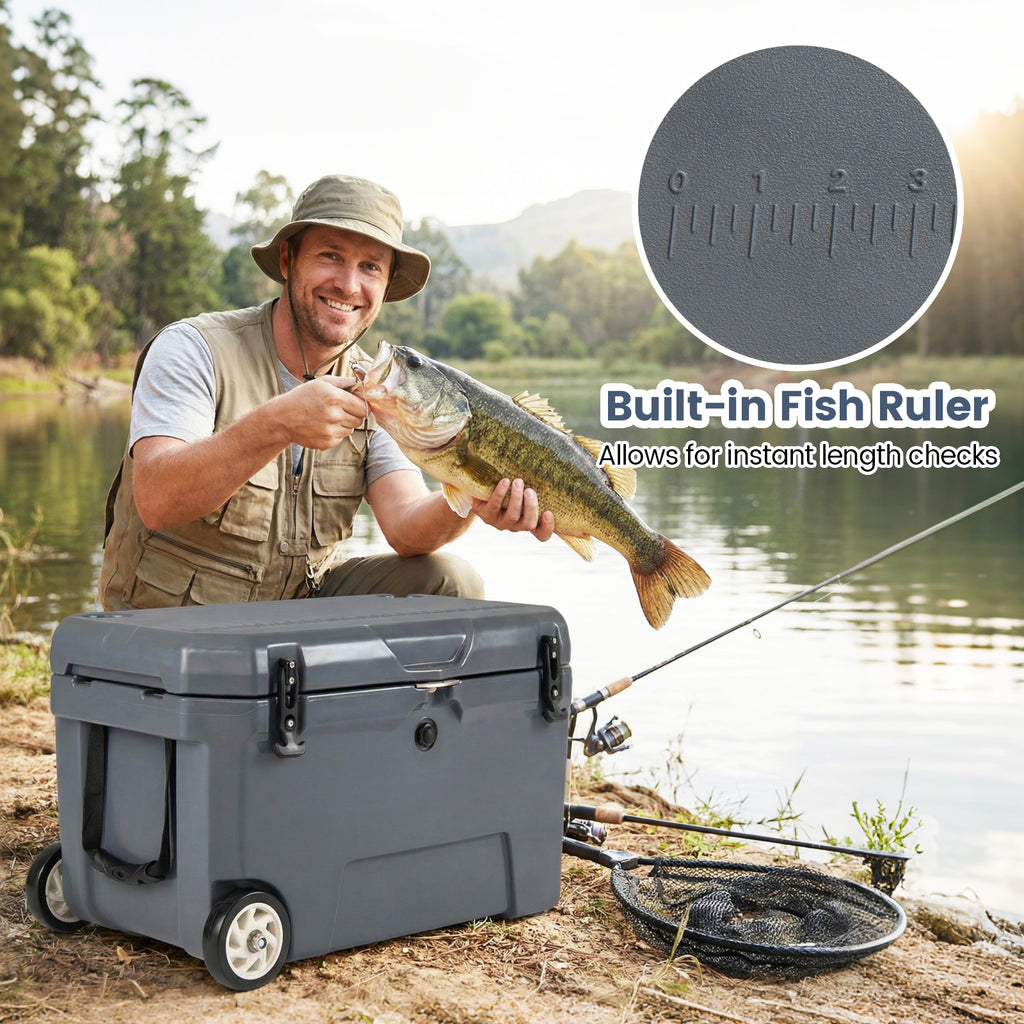 52 Quart Portable Hard Cooler with Wheels, Gray