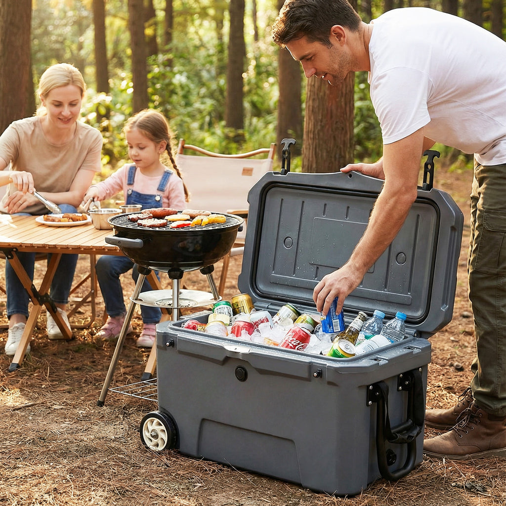 52 Quart Portable Hard Cooler with Wheels, Gray