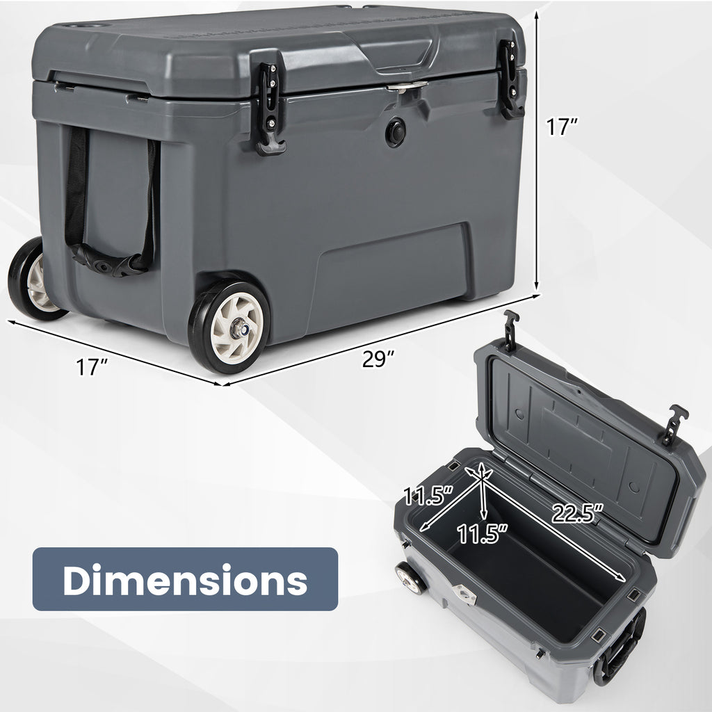 52 Quart Portable Hard Cooler with Wheels, Gray