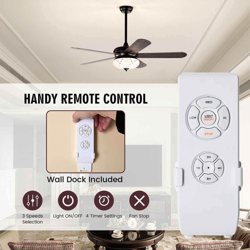 52-Inch Ceiling Fan with Remote Control - Walnut Finish with Reversible Motor