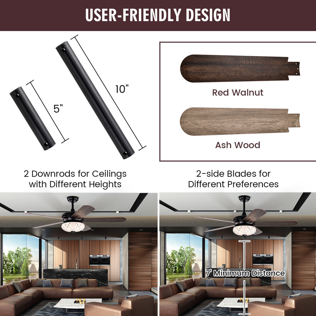 52-Inch Ceiling Fan with Remote Control - Walnut Finish with Reversible Motor