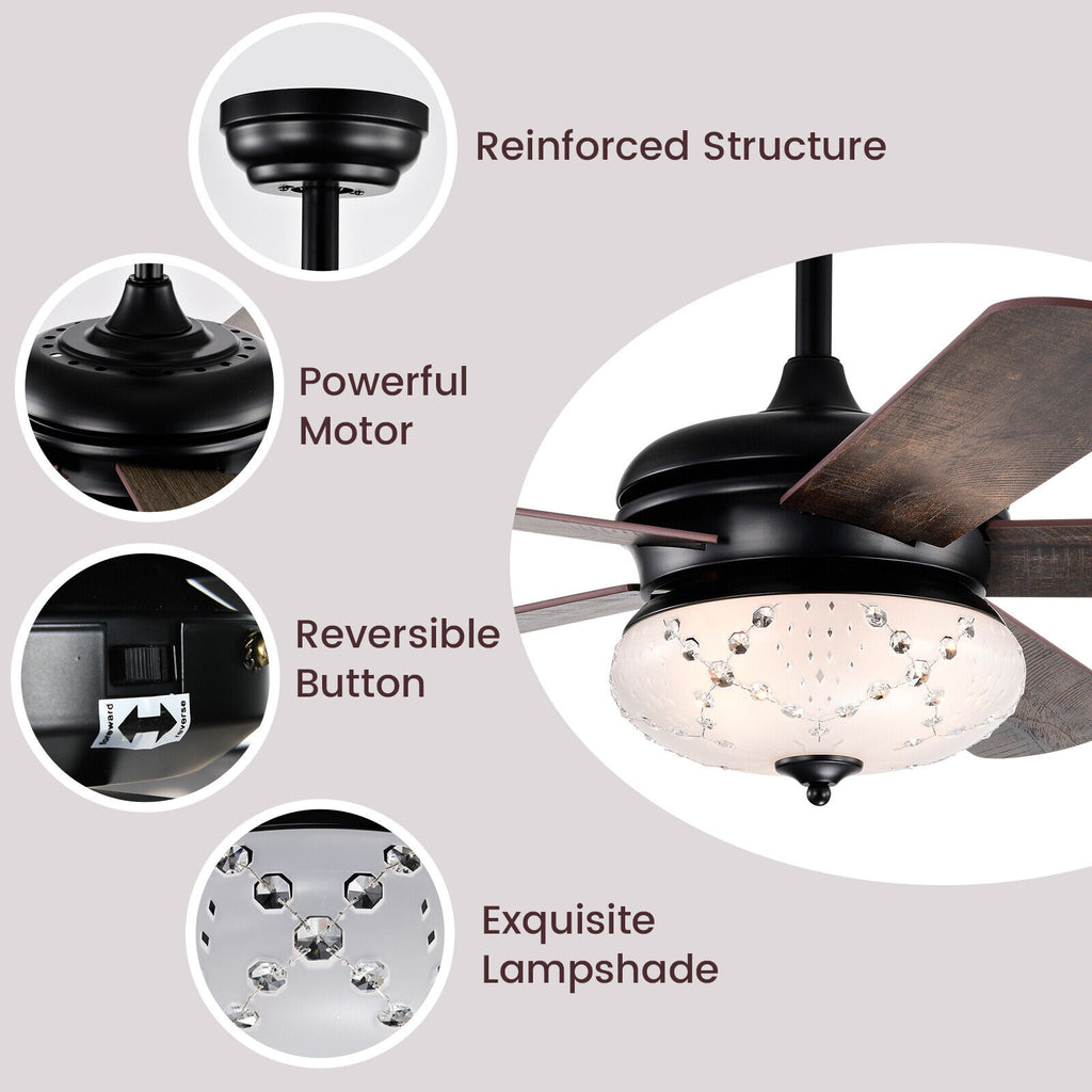 52-Inch Ceiling Fan with Remote Control - Walnut Finish with Reversible Motor
